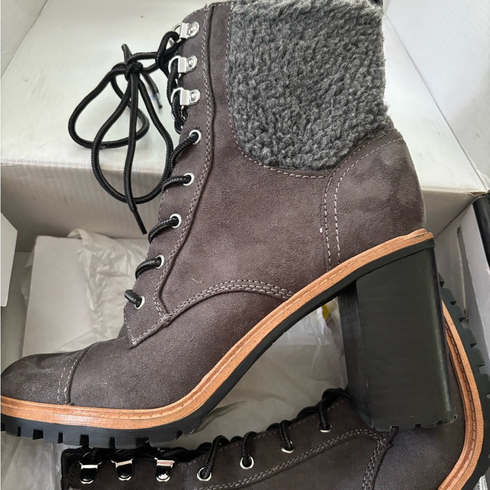 Nine West Gray Lace-Up Boots with Knit Cuff